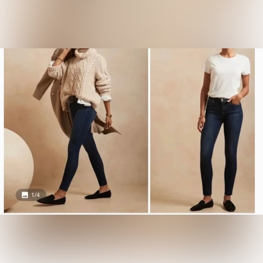 Banana Republic Skinny Fit Cropped Ankle Jeans Blue Mid Rise Button zip Size 25